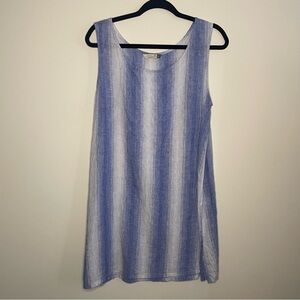 SOLD Chalet Linen White and Blue Vertical Striped Dress Size Large Made in USA